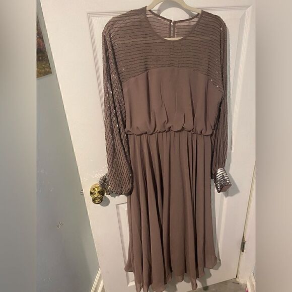 ASOS mauve elegant midi long sleeve  dress size 10 - Picture 1 of 5